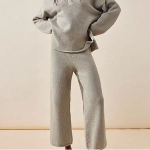 Free People FP Beach Hailee Pant Waffle Knit Wide Leg Pull-on, Women Size Small